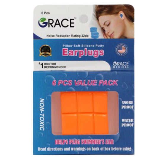 Grace Hypoallergenic Waterproof Orange Pillow Soft Silicone Putty Ear Plugs for Kids 6 pairs