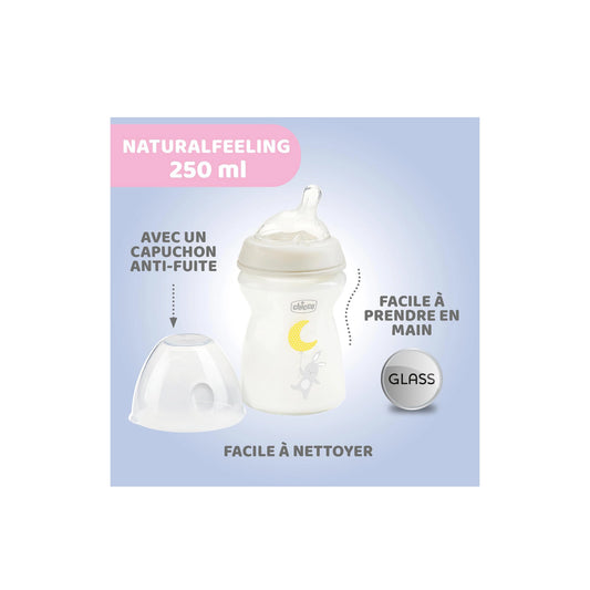 Chicco White Anti-Colic Glass Feeding Bottle (0+ Months) 250ml