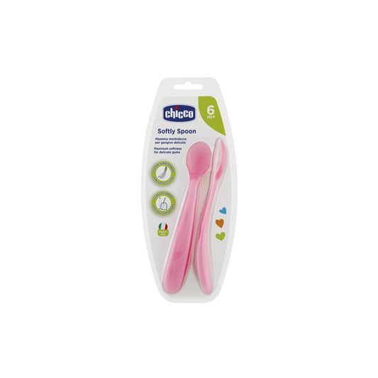 Chicco Pink Soft Silicone Spoon (6+ Months) 2 per pack