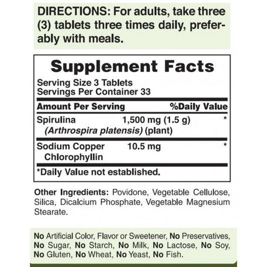 PURITANS PRIDE SPIRULINA 500MG 100TAB