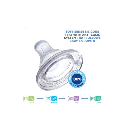 Chicco Transparent Anti-Colic Medium Flow Silicone Teats (2+ Months) 2 per pack