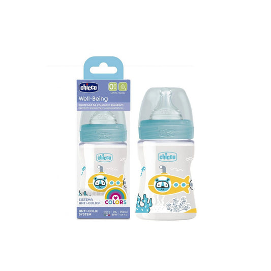 Chicco Well Being Light Blue Anti-Colic Slow Flow Nursing Bottle (0+ Months) 150ml
