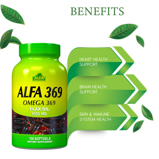 Alfa Vitamins 1000mg Omega 3, 6 & 9 for Cholesterol & Liver - 100 softgels