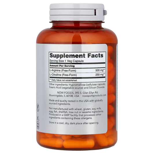NOW ARGININE AND CITRULLINE 120 CAPSULES
