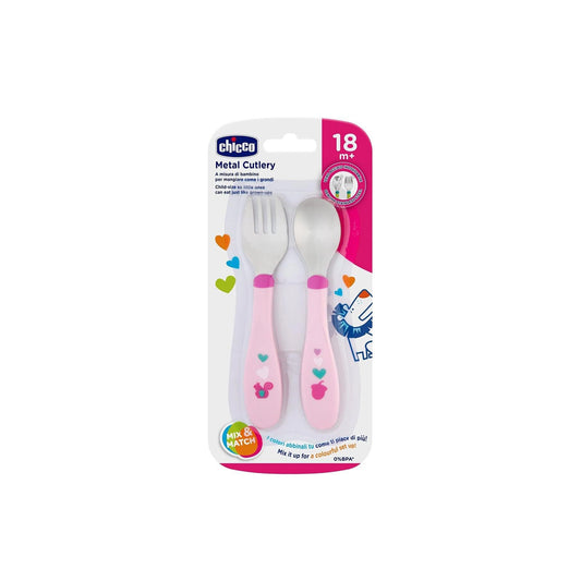Chicco Baby Pink Metal Cutlery (18+ Months)