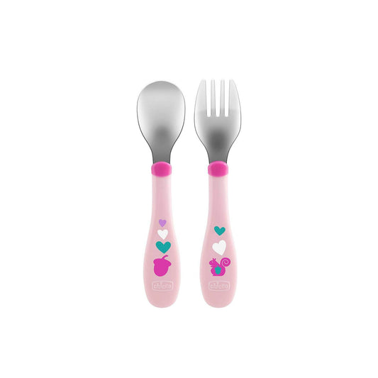 Chicco Baby Pink Metal Cutlery (18+ Months)