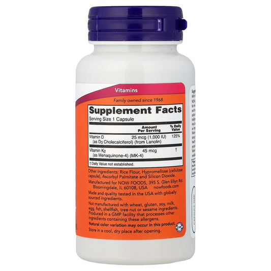 NOW VITAMIN D-3&K-2 1000IU-45 MCG