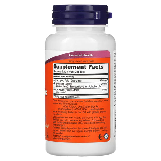 NOW ALPHA LIPOIC ACID 600 MG 60 CAPSULES