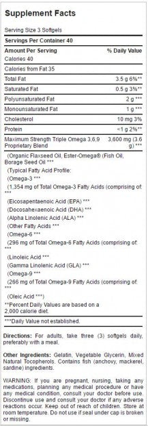 PURITANS PRIDE TRIPLE OMEGA 369 120 SOFT GEL