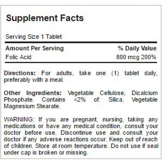 PURITANS PRIDE FOLIC ACID 800MCG 250TAB