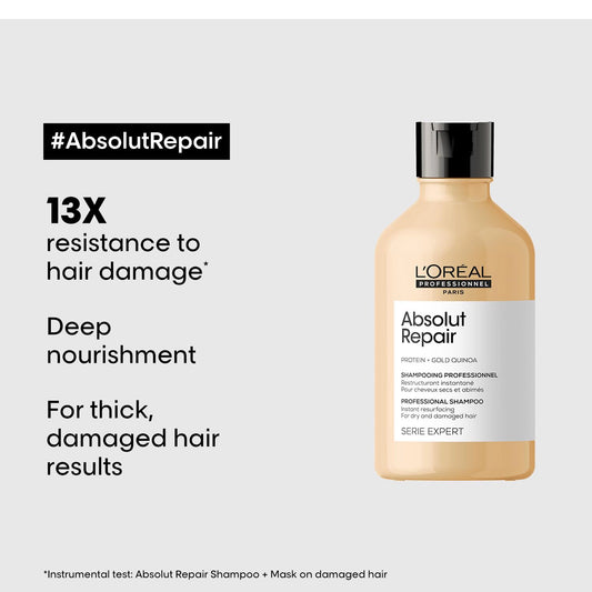 L'Oreal Professional Absolut Repair Shampoo with Protein & Gold Quinoa Extract for Dry & Damaged Hair 300 ML