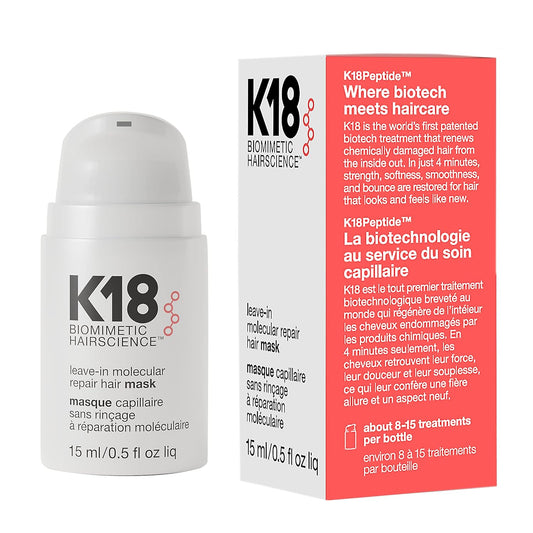 K18 Leave-In Molecular Hair Mask, Repairs Dry or Damaged Hair 15ml