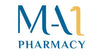 Logo of MA-1 Pharmacy with blue and yellow text on a white background